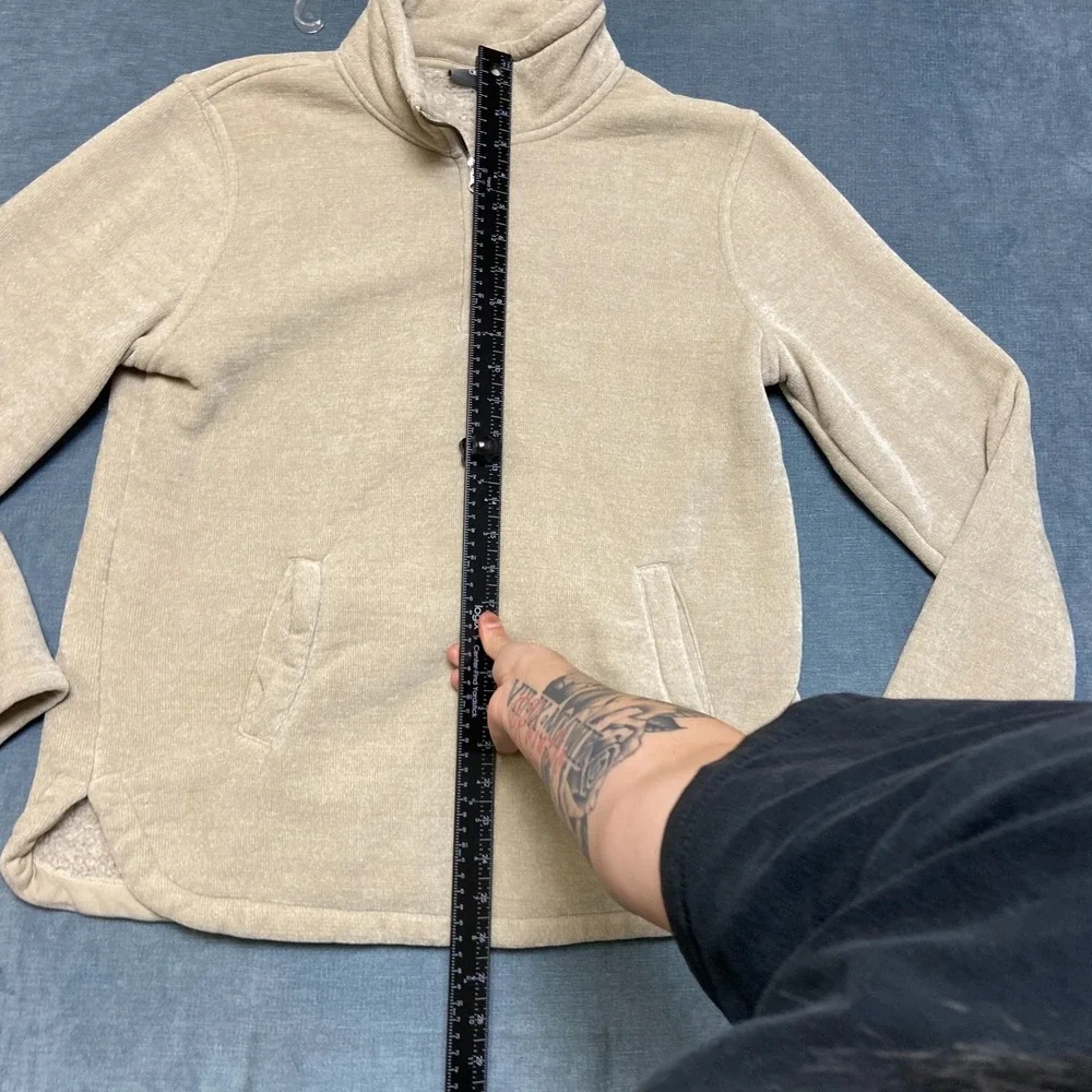 32 Degrees Heat Jacket Mens Medium Beige Sherpa Lined Side Slit Warm Quarter Zip